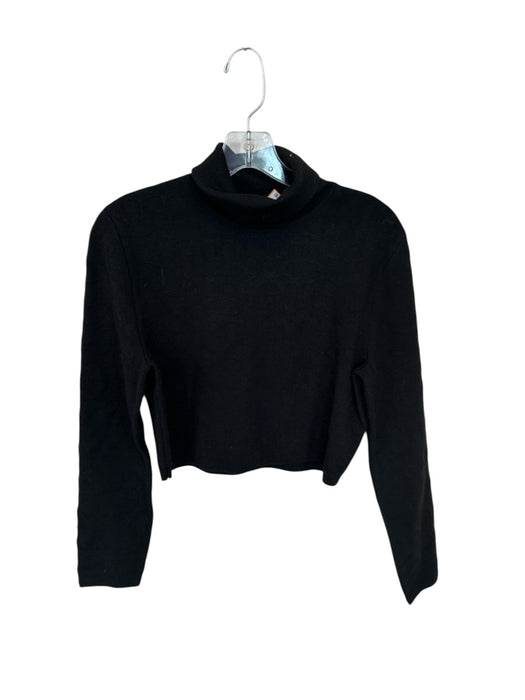 Coach Size XL Black Wool & Silk Turtleneck Logo Long Sleeve Cropped Sweater Black / XL