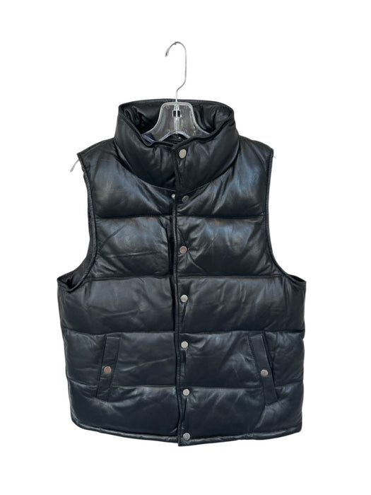Deadwood Size 4 Black Leather Puffer Snap buttons Vest Black / 4