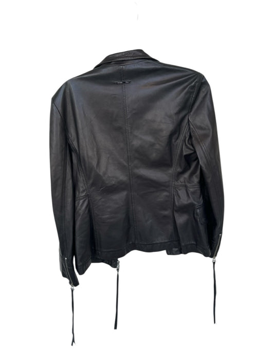 Blue Les Copains Size 44 Black & Silver Leather Full Zip Front Pockets Jacket Black & Silver / 44