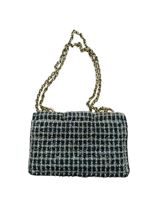 Kooreloo Black & Gold Tweed Front Flap Metallic Chain Strap Bag Black & Gold / S