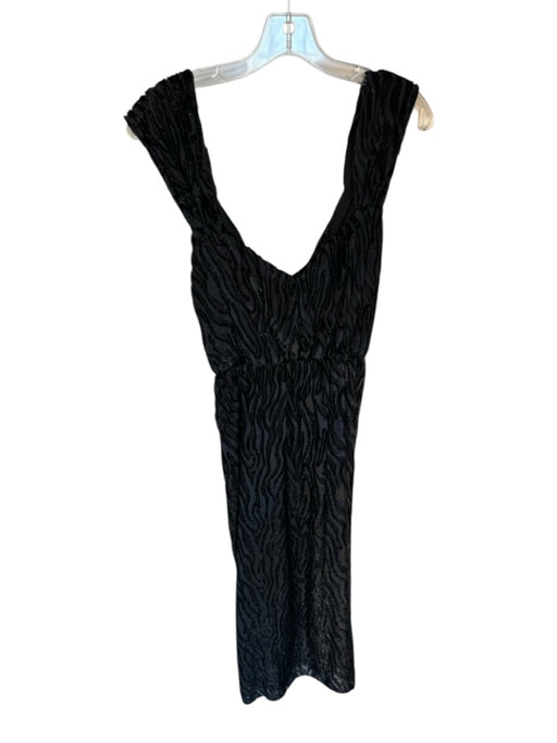 Saylor Size M Black Velvet Sleeveless Zebra Metallic Midi Dress Black / M