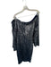 Theia Size 12 Navy & Silver Sequin Off Shoulder Long Bell Sleeve Midi Gown Navy & Silver / 12