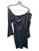 Theia Size 12 Navy & Silver Sequin Off Shoulder Long Bell Sleeve Midi Gown Navy & Silver / 12
