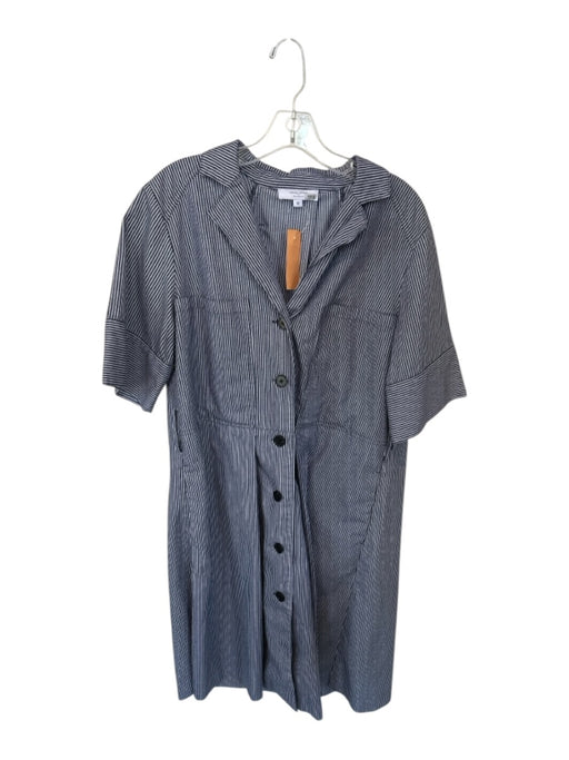 Adam Lippes Size 12 Navy & white Cotton Short Sleeve Striped Collar Dress Navy & white / 12