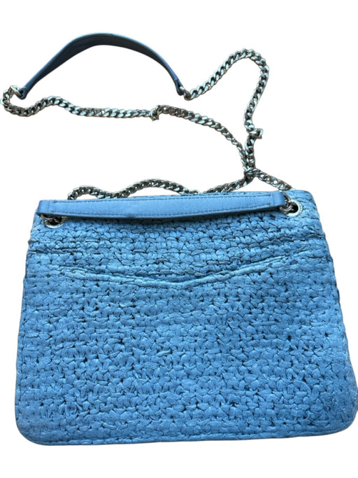 Sandro Slate Blue Raffia & Leather turn lock Front Flap Chain Strap Bag Slate Blue / M