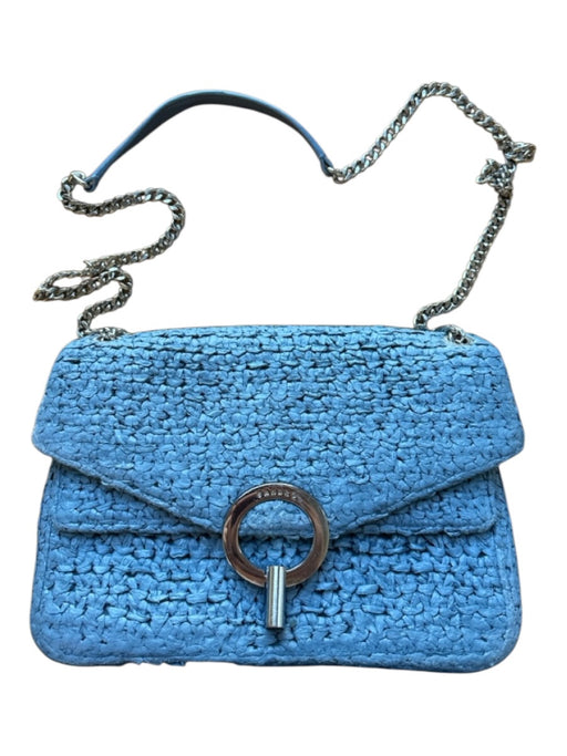 Sandro Slate Blue Raffia & Leather turn lock Front Flap Chain Strap Bag Slate Blue / M