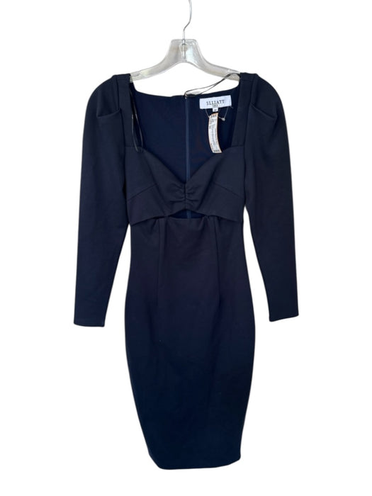 Elliatt Size XS Navy Viscose Blend Long Sleeve Keyhole Front Back Zip Midi Dress Navy / XS