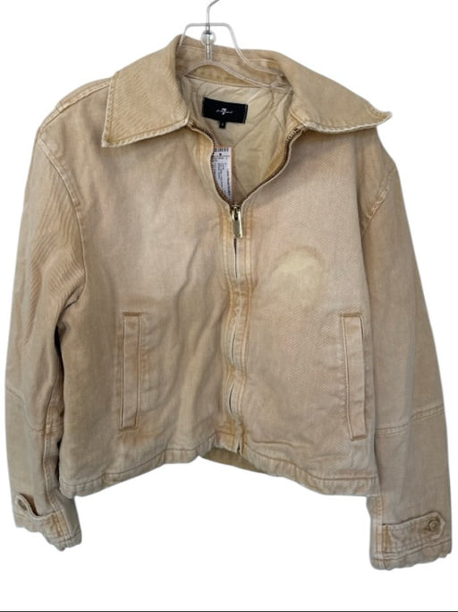 7 For All Mankind Size S Tan Cotton Long Sleeve Full ZIp Bomber Jacket Tan / S