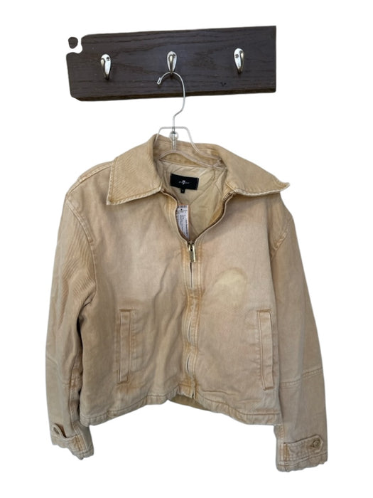 7 For All Mankind Size S Tan Cotton Long Sleeve Full ZIp Bomber Jacket Tan / S