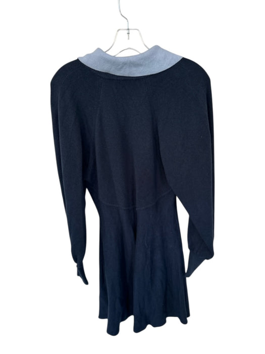 Rebecca Taylor Size S Navy & Blue Wool & Cotton Long Sleeve Collar V Neck Dress Navy & Blue / S