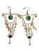 Gold & Green Metal Rhinestone Dangle Art Deco Earrings Gold & Green