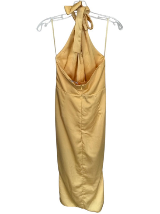 Elle Zeitoune Size S Yellow Polyester Halter Neck Front Tie Slit Gown Yellow / S