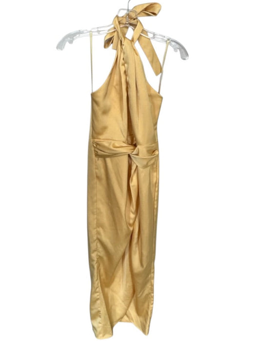 Elle Zeitoune Size S Yellow Polyester Halter Neck Front Tie Slit Gown Yellow / S