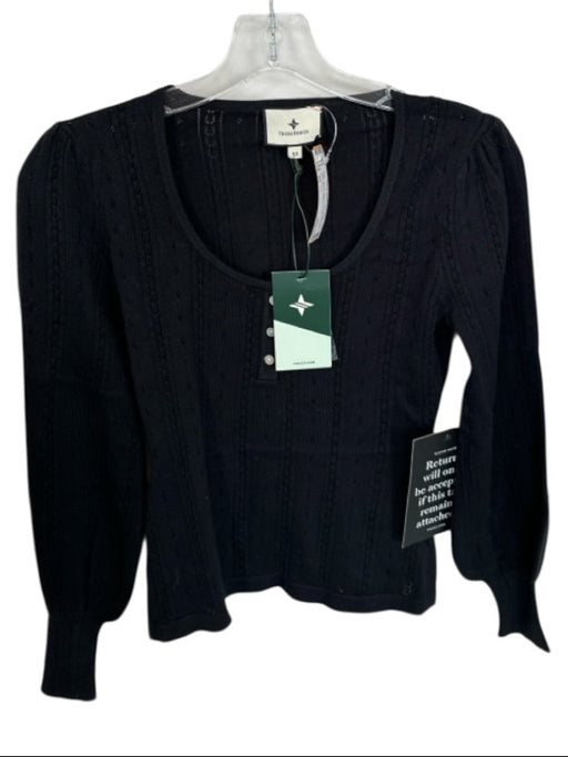 Tuckernuck Size XS Black Cotton Pointelle Buttons Long Sleeve Top Black / XS