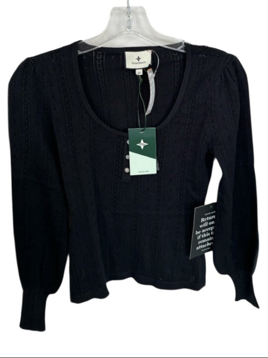 Tuckernuck Size XS Black Cotton Pointelle Buttons Long Sleeve Top Black / XS