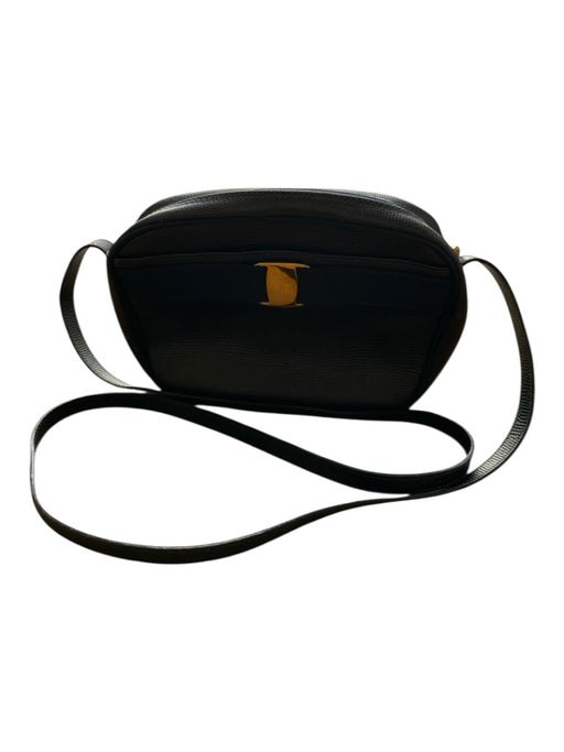Salvatore Ferragamo navy & gold Leather Textured Logo Zip Close Crossbody Bag navy & gold / S