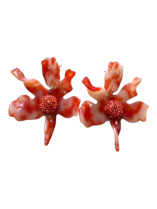 Lele Sadoughi Orange Resin Post Back Flowers Rhinestones Earrings Orange