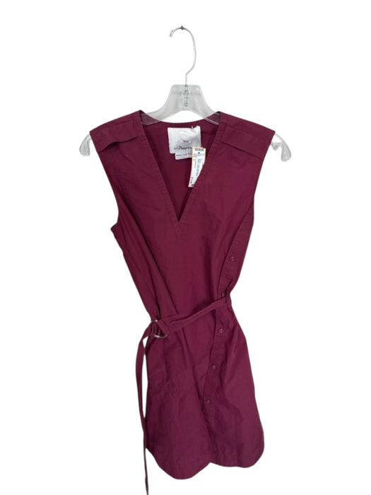 3.1 Phillip Lim Size 2 Maroon Cotton Cap Sleeve Side Buttons attaced belt Dress Maroon / 2