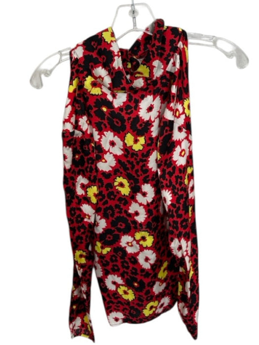 The Kooples Size 0 Red & Yellow Viscose Long Sleeve Flowers Animal Print Top Red & Yellow / 0