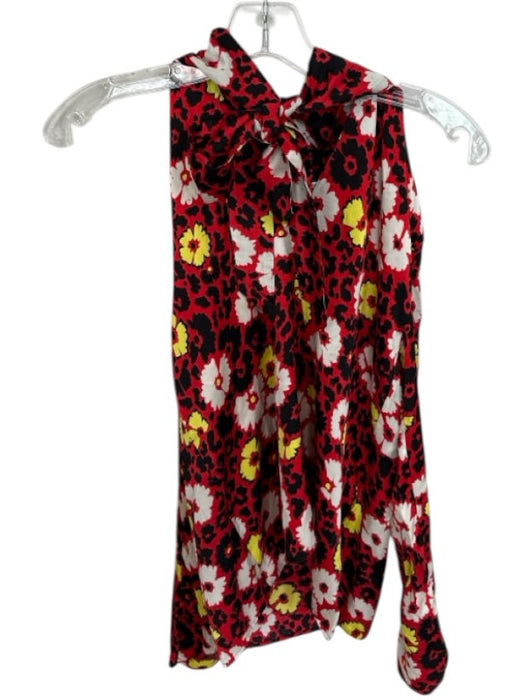 The Kooples Size 0 Red & Yellow Viscose Long Sleeve Flowers Animal Print Top Red & Yellow / 0