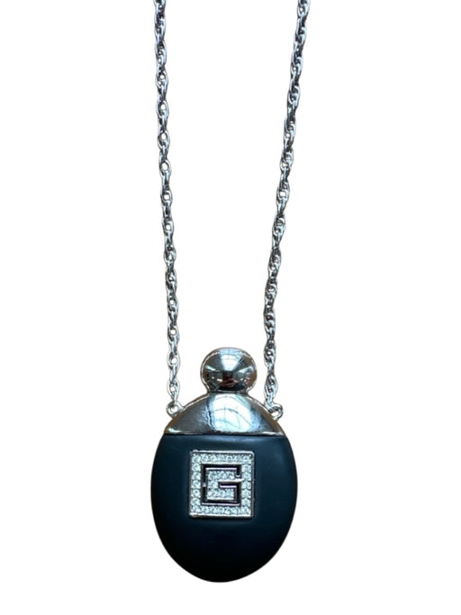 Givenchy Silver & Black Metal Chain Rhinestone Pendant Long Necklace Silver & Black