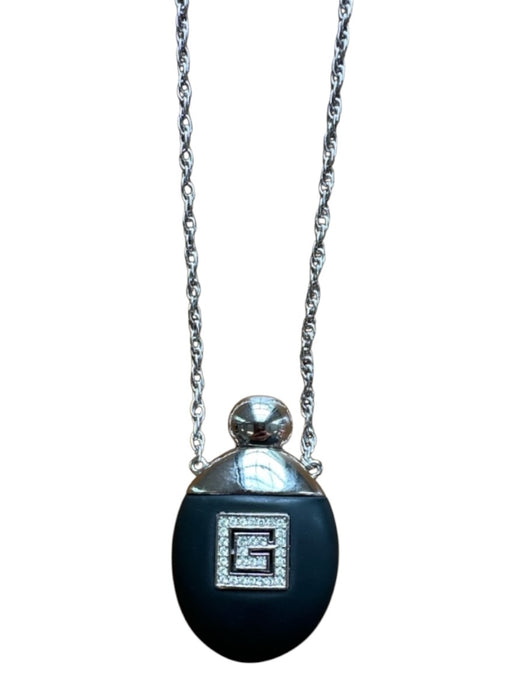 Givenchy Silver & Black Metal Chain Rhinestone Pendant Long Necklace Silver & Black