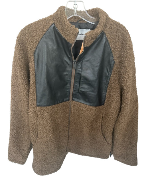 Deadwood Size M Brown & Black Faux Shearling Leather Accent Full ZIp Jacket Brown & Black / M