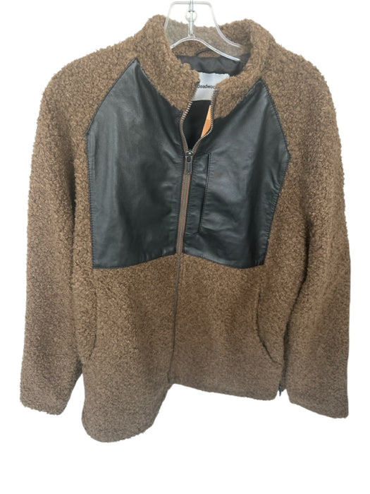 Deadwood Size M Brown & Black Faux Shearling Leather Accent Full ZIp Jacket Brown & Black / M
