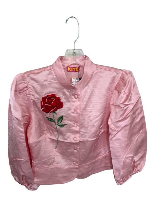 Kitri Size 4 Pink & Red Viscose Blend Long Balloon Sleeve Flower Application Top Pink & Red / 4