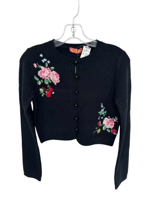 Kitri Size XS Black & Pink Polyamid Long Sleeve Embroidered Flowers Sweater Black & Pink / XS