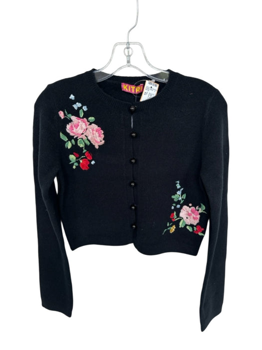 Kitri Size XS Black & Pink Polyamid Long Sleeve Embroidered Flowers Sweater Black & Pink / XS
