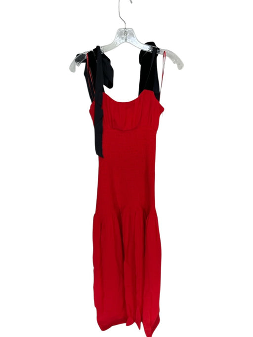 Kitri Size 2 Red & Black Recycled Polyester Blend Tie Straps smocked Maxi Dress Red & Black / 2