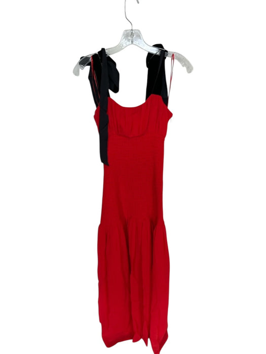 Kitri Size 2 Red & Black Recycled Polyester Blend Tie Straps smocked Maxi Dress Red & Black / 2