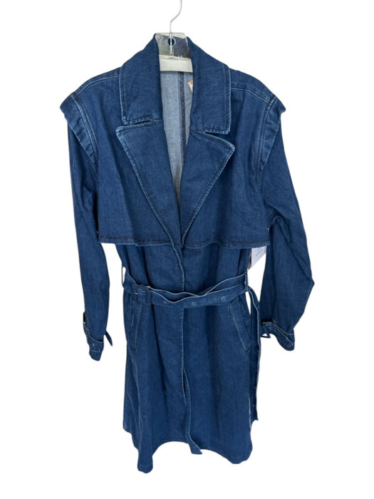 TT Studios Size XL Dark Wash Cotton Blend Long Sleeve Lapel Belted Trench Coat Dark Wash / XL
