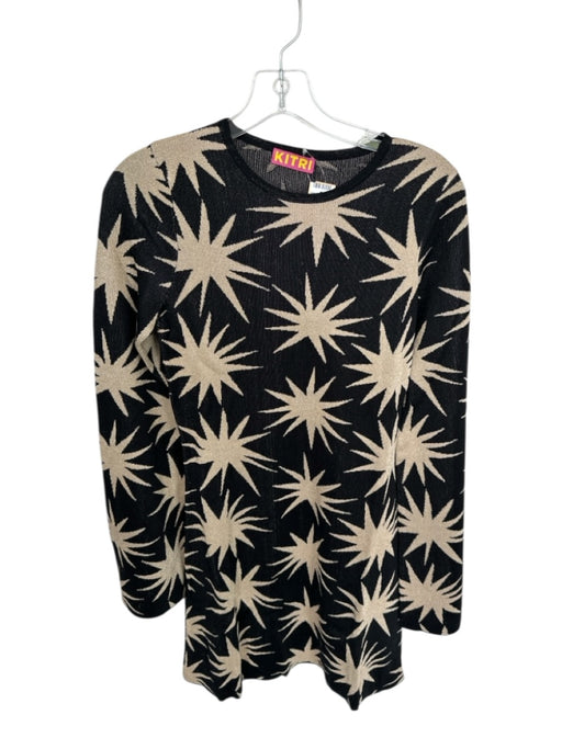 Kitri Size L Black & Gold Viscose Blend Long Sleeve Star Burst Metallic Dress Black & Gold / L