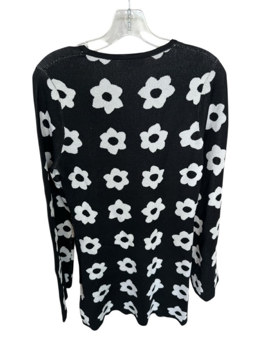 Kitri Size M Black & White Viscose Blend Long Sleeve Flowers Metallic Dress Black & White / M