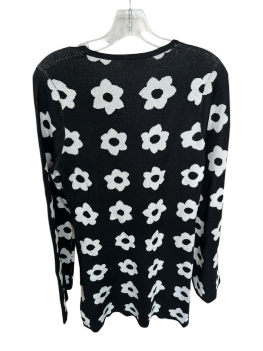Kitri Size M Black & White Viscose Blend Long Sleeve Flowers Metallic Dress Black & White / M