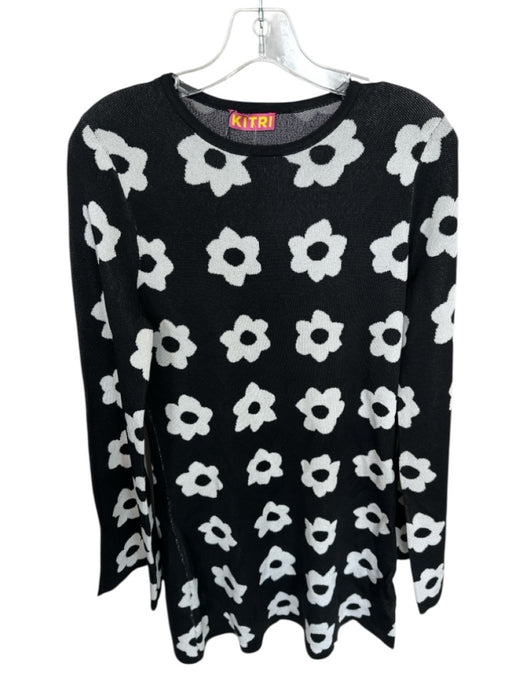 Kitri Size M Black & White Viscose Blend Long Sleeve Flowers Metallic Dress Black & White / M