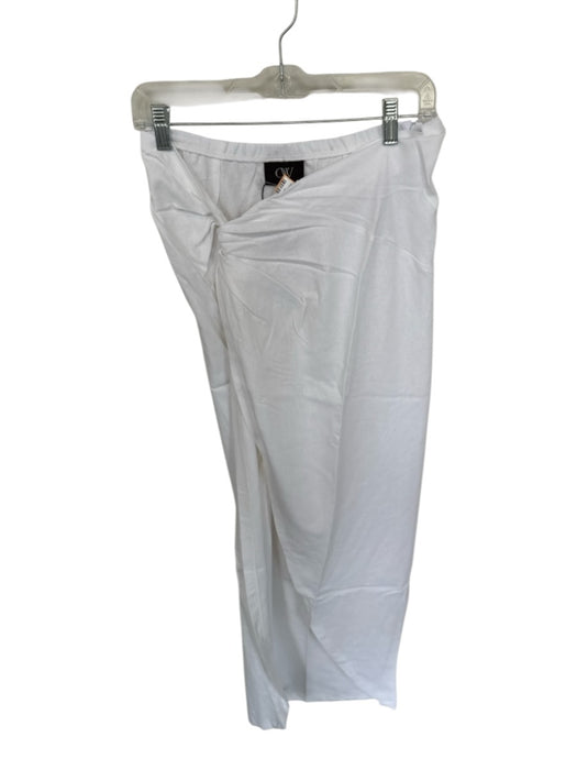 OW Collection Size 12 White Linen Elastic Waist Gathered Side Slit Maxi Skirt White / 12