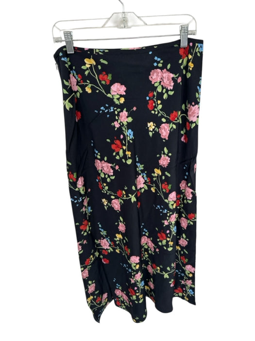 Kitri Size 10 Black & Multi Viscose Side Zip Botanical Slit Maxi Skirt Black & Multi / 10