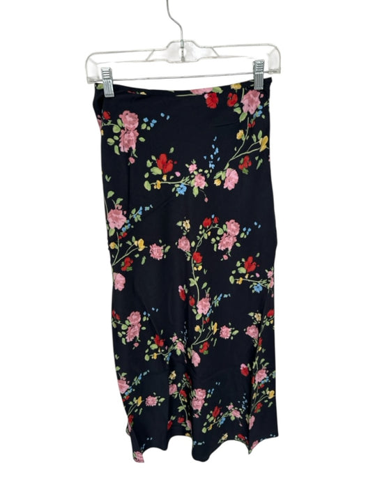 Kitri Size 2 Black & Multi Viscose Side Zip Botanical Slit Maxi Skirt Black & Multi / 2