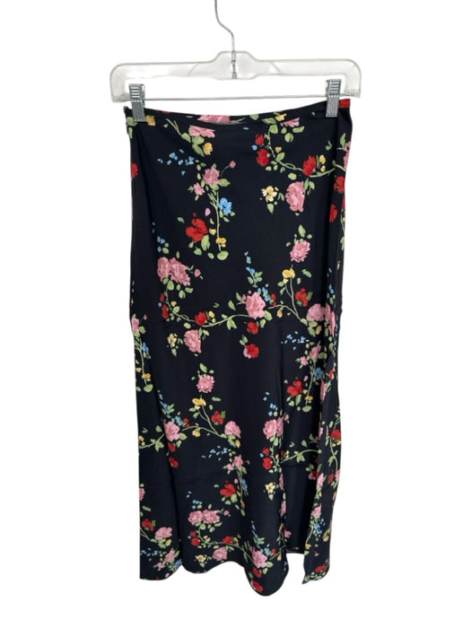 Kitri Size 2 Black & Multi Viscose Side Zip Botanical Slit Maxi Skirt Black & Multi / 2