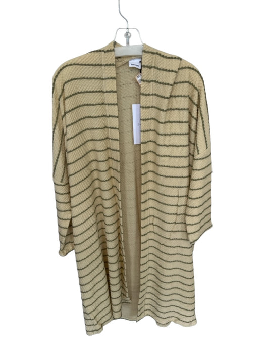 Rita Row Size S Cream & Green Cotton Blend Textured Striped Open Front Sweater Cream & Green / S
