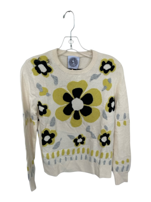 Happy Sheep Size M Cream & Green Wool & Cashmere Long Sleeve Knit Sweater Cream & Green / M