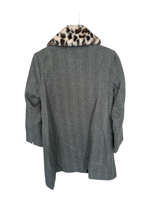 Louche Size 4 Gray & Cream Polyester Herringbone Faux Fur Collar Buttons Coat Gray & Cream / 4