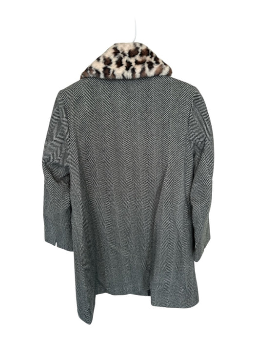 Louche Size 4 Gray & Cream Polyester Herringbone Faux Fur Collar Buttons Coat Gray & Cream / 4