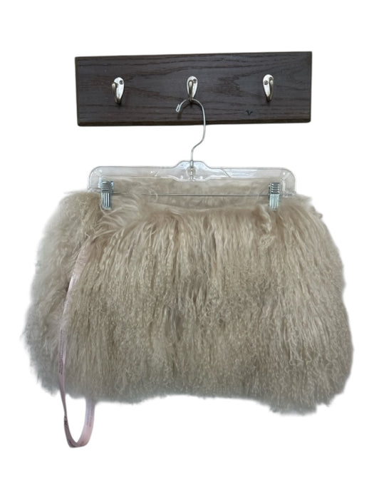 OW Collection Size 12 Bone Lamb Fur Elastic Side Mini Skirt Bone / 12