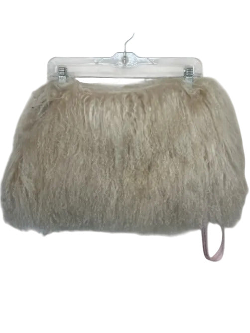 OW Collection Size 12 Bone Lamb Fur Elastic Side Mini Skirt Bone / 12
