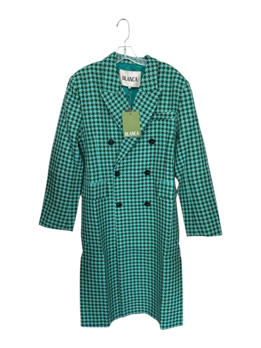 Blanca Size S/M Aqua & Green Polyester Blend Houndstooth Double Breast Coat Aqua & Green / S/M