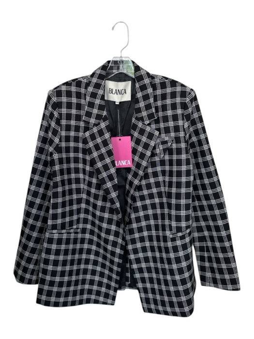 Blanca Size XS/S Black & White Polyester Blend Shoulder Pads Grid Blazer Coat Black & White / XS/S